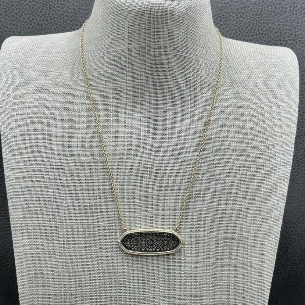 Ambers Allie Necklace Womens Gold Tone Black Lattice Pendant Adjustable Layering